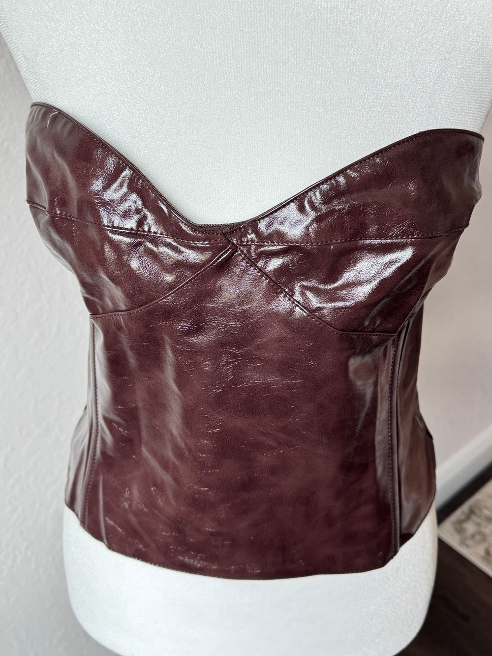 NWOT Forever 21 Strapless Faux Leather Bustier Top in Dark Brown